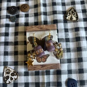 Gold and Purple Charm Earrings